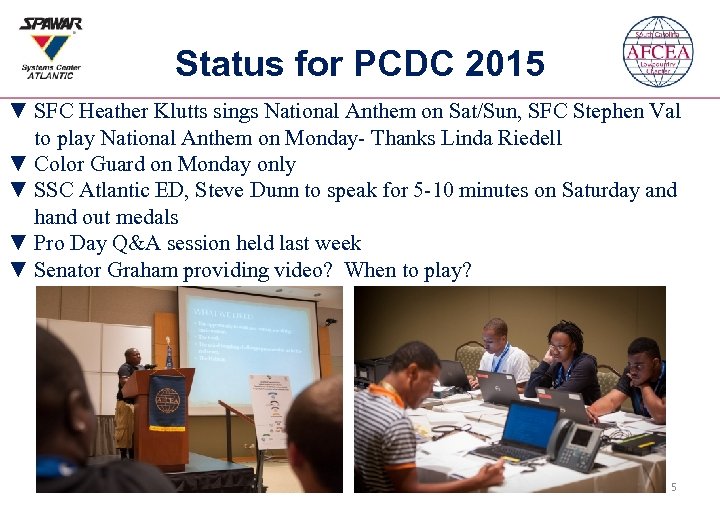 Status for PCDC 2015 ▼ SFC Heather Klutts sings National Anthem on Sat/Sun, SFC