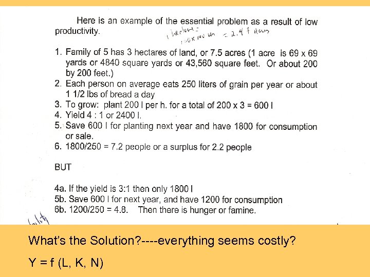 What’s the Solution? ----everything seems costly? Y = f (L, K, N) 
