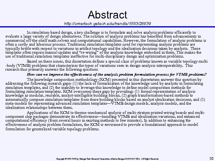 Abstract http: //smartech. gatech. edu/handle/1853/26639 In simulation-based design, a key challenge is to formulate