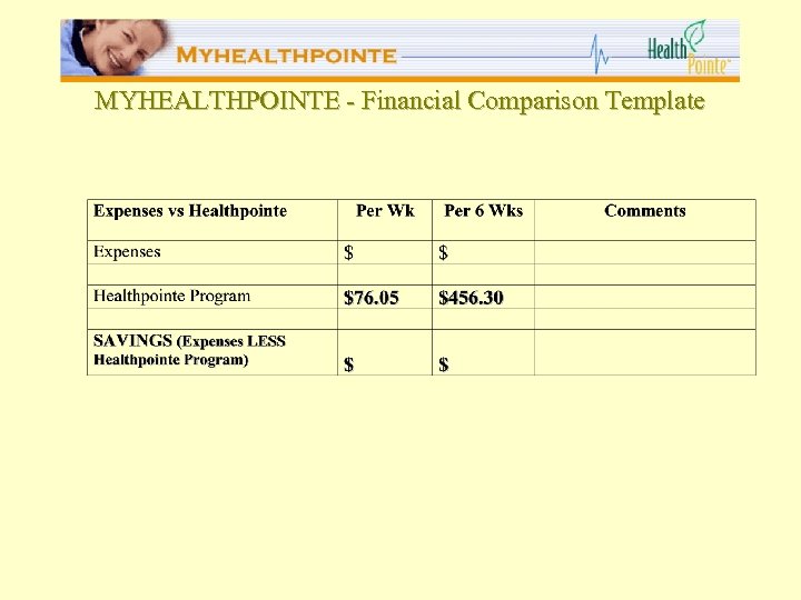 MYHEALTHPOINTE - Financial Comparison Template 