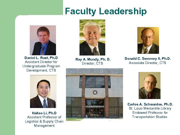 Faculty Leadership Daniel L. Rust, Ph. D Assistant Director for Undergraduate Program Development, CTS