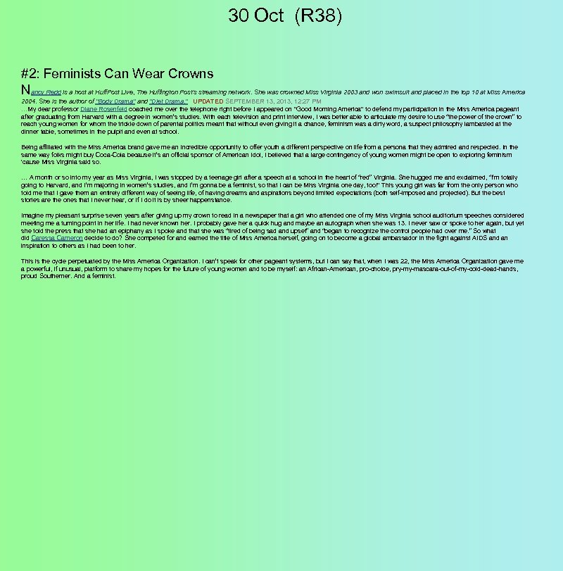 30 Oct (R 38) #2: Feminists Can Wear Crowns Nancy Redd is a host