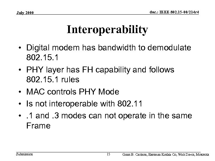 doc. : IEEE 802. 15 -00/214 r 4 July 2000 Interoperability • Digital modem