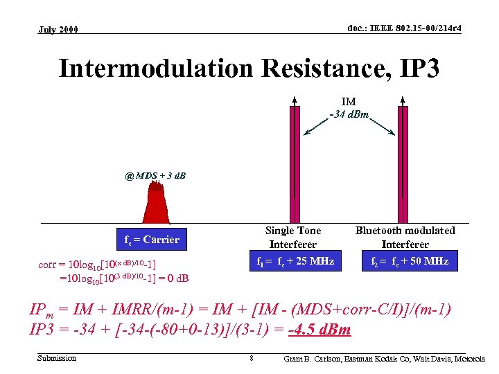 doc. : IEEE 802. 15 -00/214 r 4 July 2000 Intermodulation Resistance, IP 3