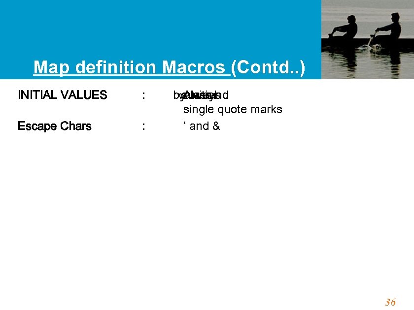 Map definition Macros (Contd. . ) INITIAL VALUES : Escape Chars : by. Always