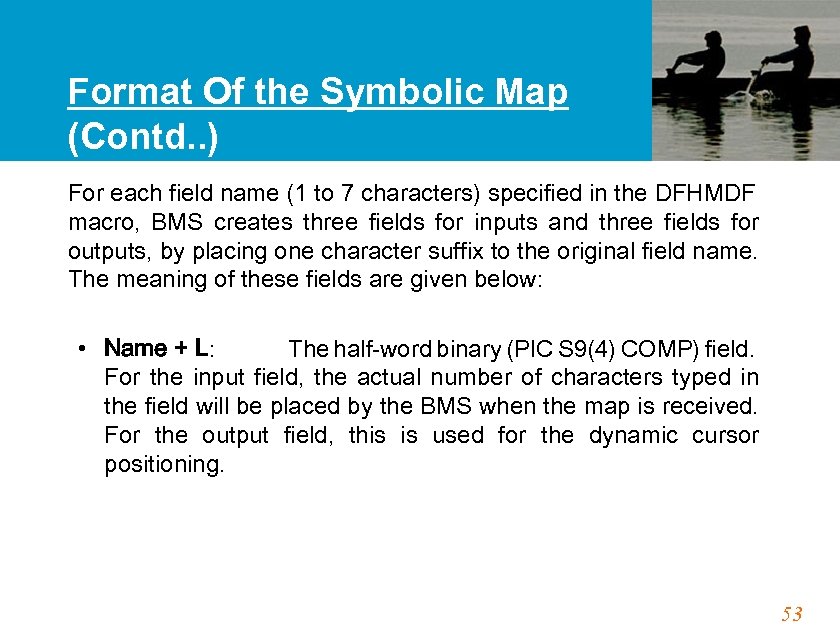 Format Of the Symbolic Map (Contd. . ) For each field name (1 to