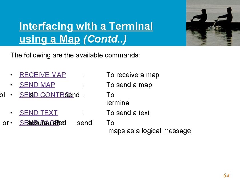 Interfacing with a Terminal using a Map (Contd. . ) The following are the