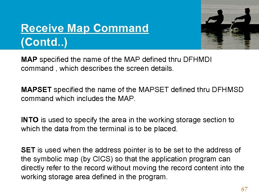 Receive Map Command (Contd. . ) MAP specified the name of the MAP defined