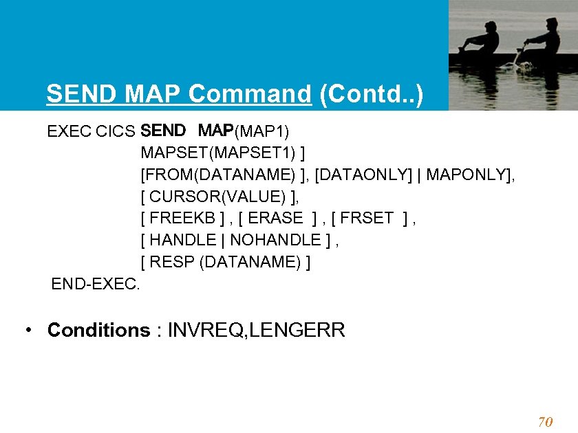 SEND MAP Command (Contd. . ) EXEC CICS SEND MAP(MAP 1) MAPSET(MAPSET 1) ]