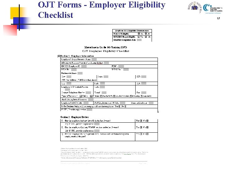 OJT Forms - Employer Eligibility Checklist 13 