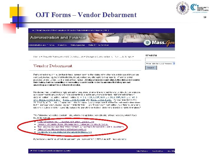 OJT Forms – Vendor Debarment 19 