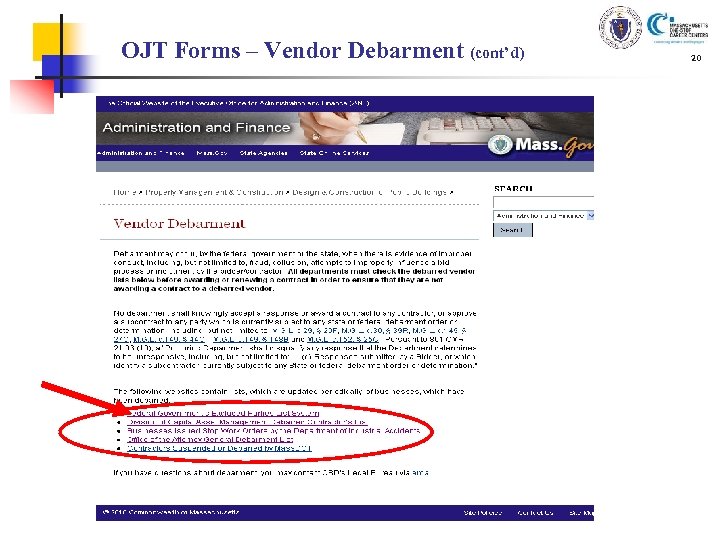 OJT Forms – Vendor Debarment (cont’d) 20 