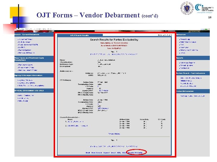 OJT Forms – Vendor Debarment (cont’d) 26 