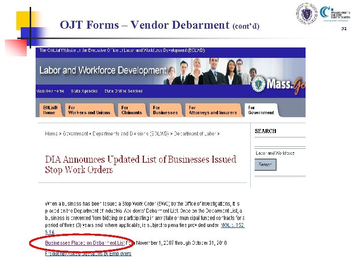 OJT Forms – Vendor Debarment (cont’d) 32 