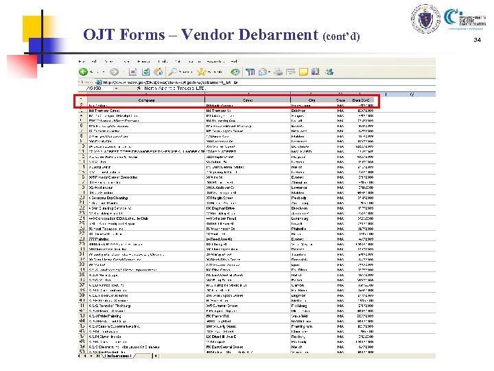 OJT Forms – Vendor Debarment (cont’d) 34 