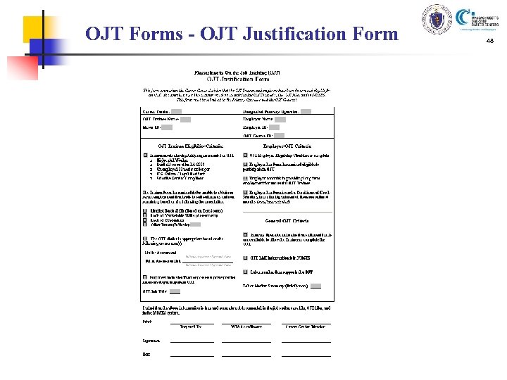 OJT Forms - OJT Justification Form 48 