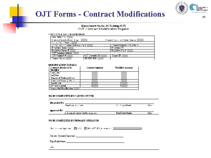 OJT Forms - Contract Modifications 53 