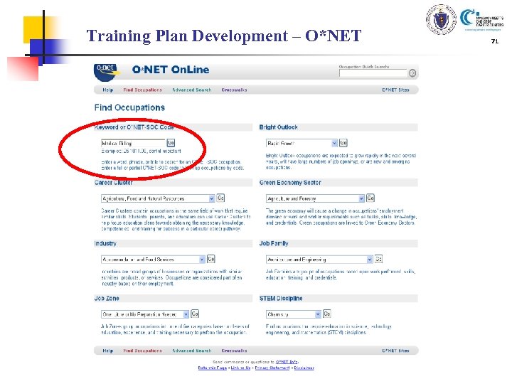 Training Plan Development – O*NET 71 