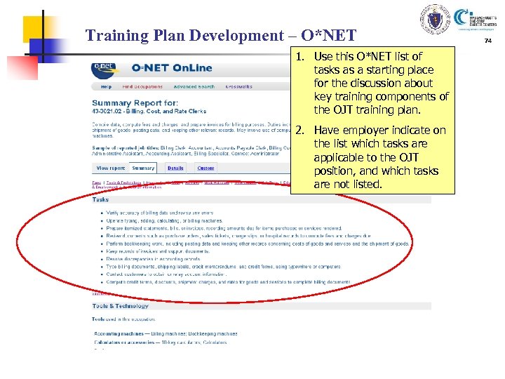 Training Plan Development – O*NET 1. Use this O*NET list of tasks as a