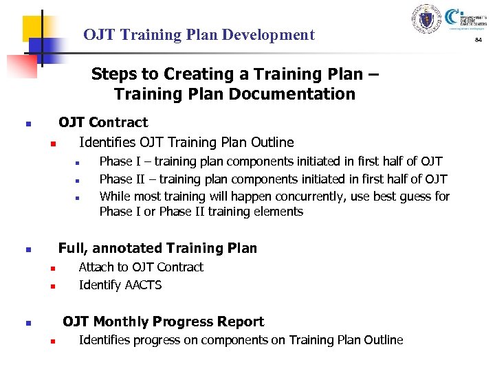 OJT Training Plan Development Steps to Creating a Training Plan – Training Plan Documentation