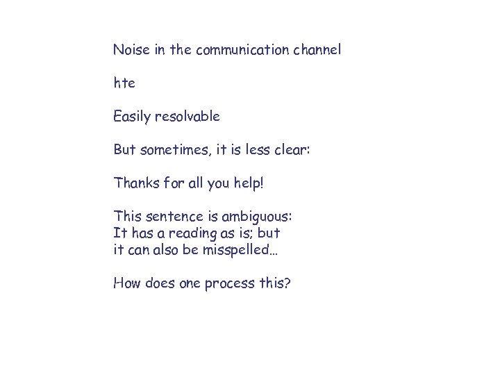 Noise in the communication channel hte Easily resolvable But sometimes, it is less clear: