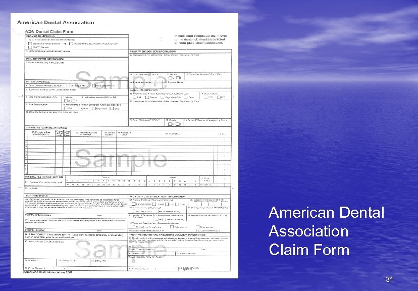 American Dental Association Claim Form 31 