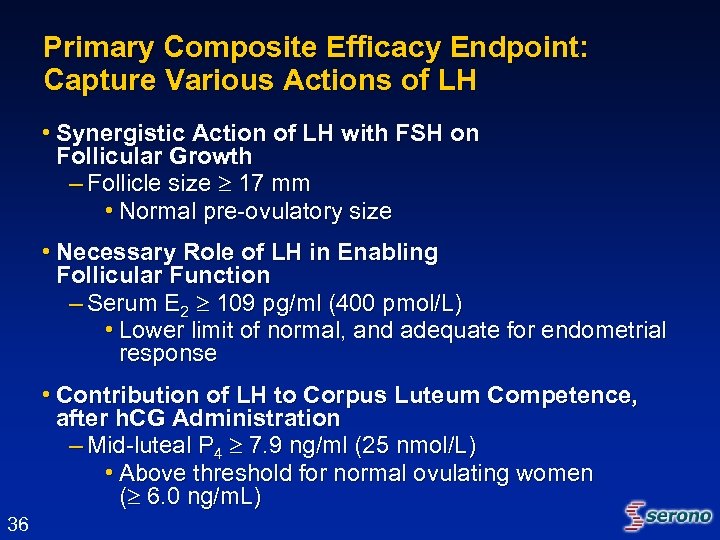 Primary Composite Efficacy Endpoint: Capture Various Actions of LH • Synergistic Action of LH