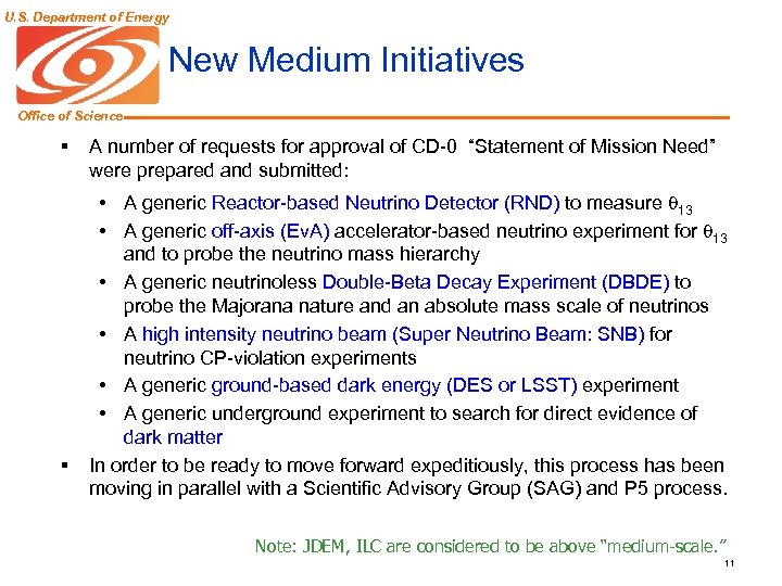 U. S. Department of Energy New Medium Initiatives Office of Science § § A