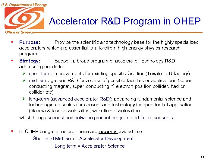 U. S. Department of Energy Accelerator R&D Program in OHEP Office of Science §