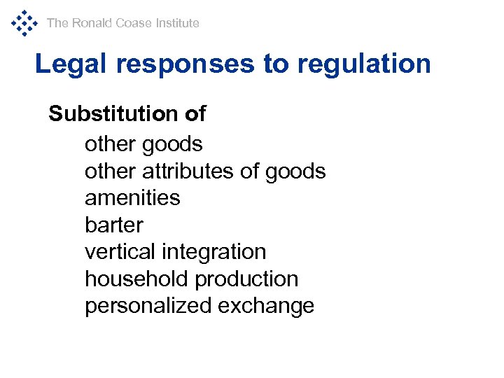 The Ronald Coase Institute Legal responses to regulation Substitution of other goods other attributes