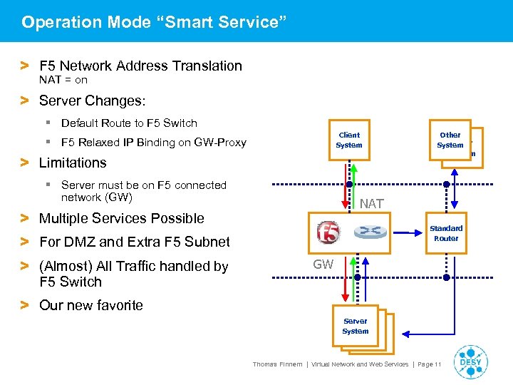 Operation Mode “Smart Service” > F 5 Network Address Translation NAT = on >