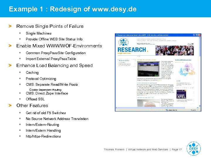 Example 1 : Redesign of www. desy. de > Remove Single Points of Failure