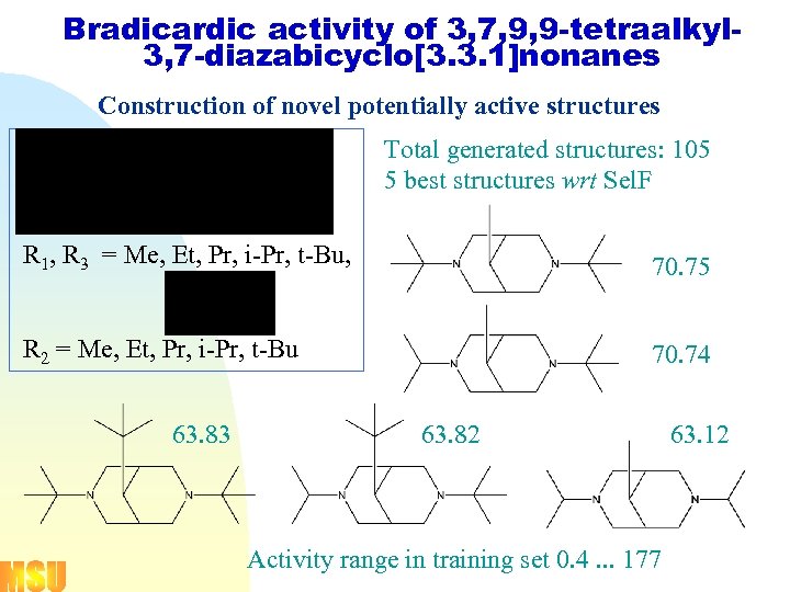 Bradicardic activity of 3, 7, 9, 9 -tetraalkyl 3, 7 -diazabicyclo[3. 3. 1]nonanes Construction