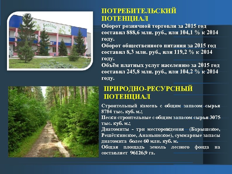 ПОТРЕБИТЕЛЬСКИЙ ПОТЕНЦИАЛ Оборот розничной торговли за 2015 год составил 888, 6 млн. руб. ,