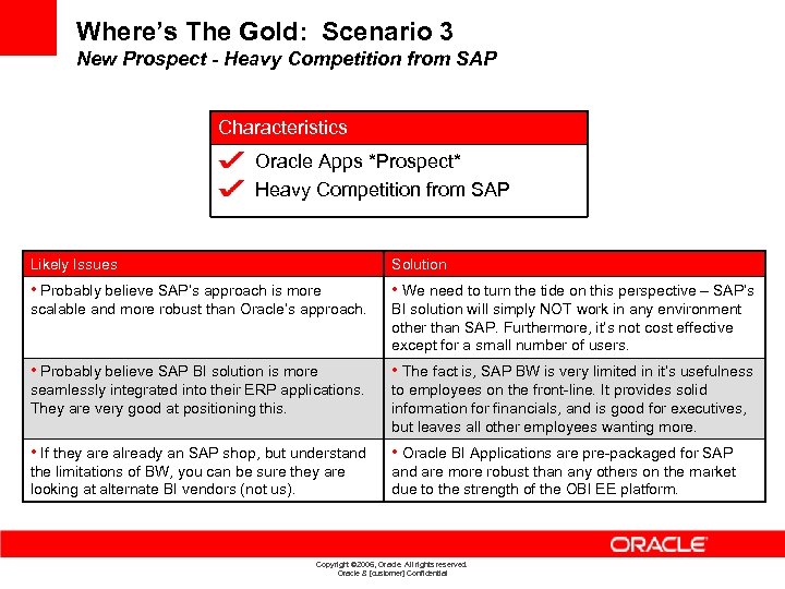 Where’s The Gold: Scenario 3 New Prospect - Heavy Competition from SAP Characteristics Oracle