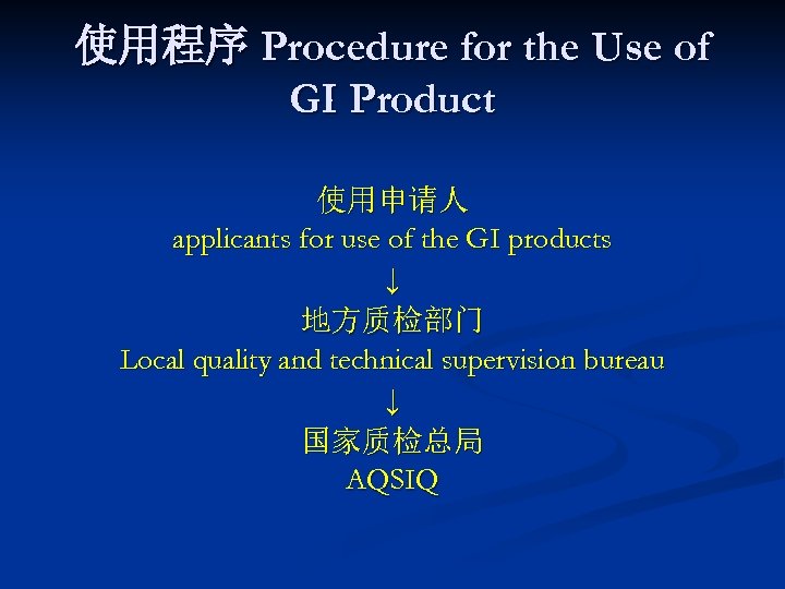 使用程序 Procedure for the Use of GI Product 使用申请人 applicants for use of the