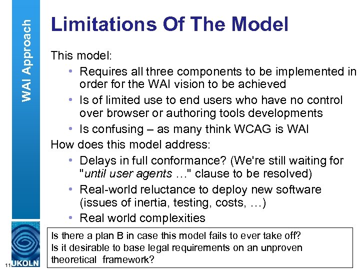 WAI Approach 11 Limitations Of The Model This model: • Requires all three components