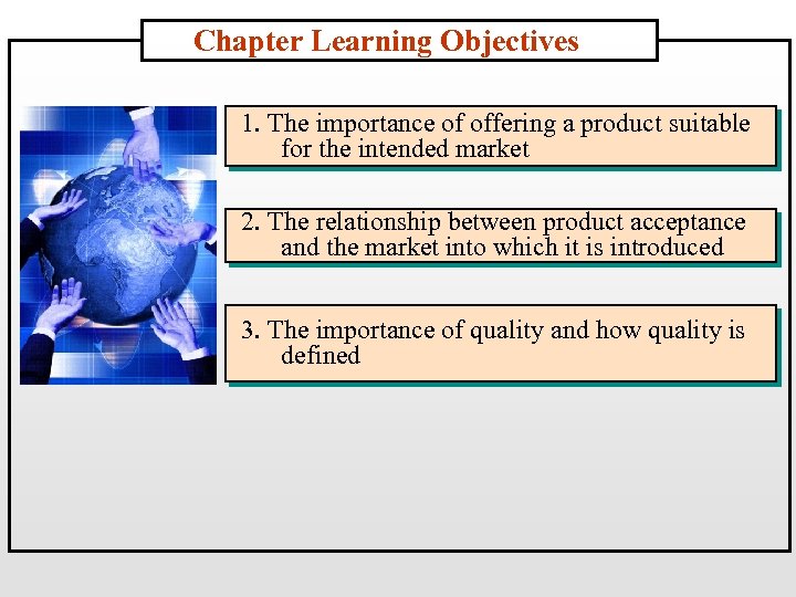 Chapter Learning Objectives 1. The importance of offering a product suitable for the intended