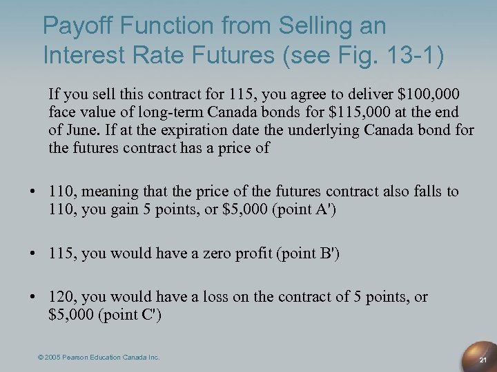 Payoff Function from Selling an Interest Rate Futures (see Fig. 13 -1) If you