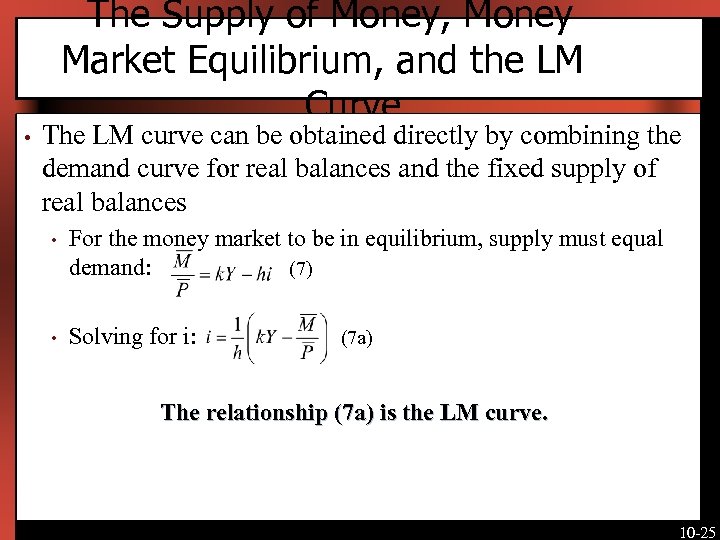  • The Supply of Money, Money Market Equilibrium, and the LM Curve The