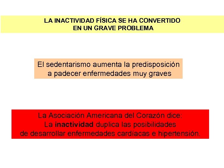 LA INACTIVIDAD FÍSICA SE HA CONVERTIDO EN UN GRAVE PROBLEMA El sedentarismo aumenta la