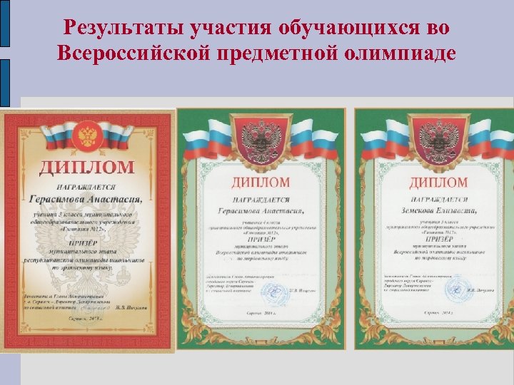 Результаты участия обучающихся во Всероссийской предметной олимпиаде 
