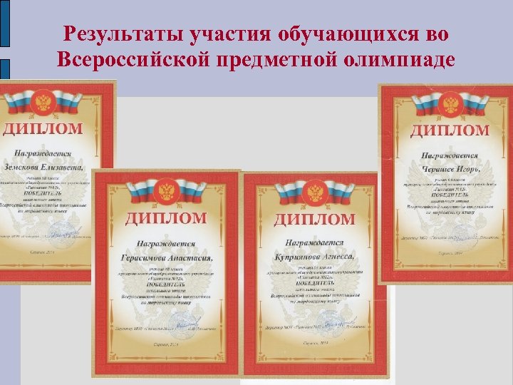 Результаты участия обучающихся во Всероссийской предметной олимпиаде 