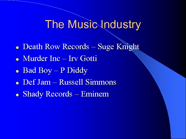 The Music Industry l l l Death Row Records – Suge Knight Murder Inc