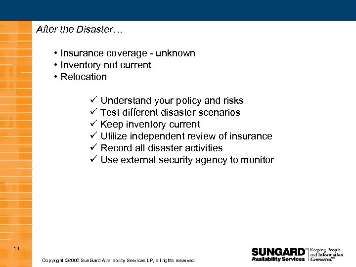 After the Disaster… • Insurance coverage - unknown • Inventory not current • Relocation