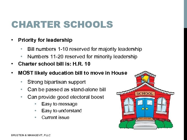 CHARTER SCHOOLS • Priority for leadership • Bill numbers 1 -10 reserved for majority