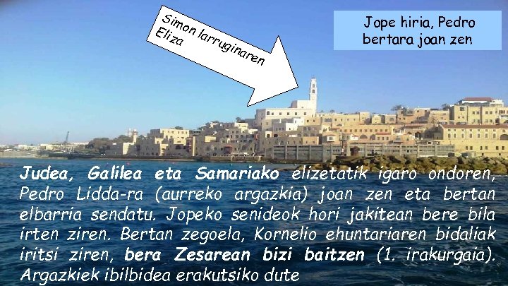 Sim Eliz on lar r a ugi nar en Jope hiria, Pedro bertara joan