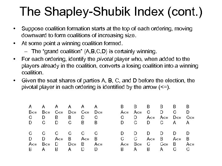 The Shapley-Shubik Index (cont. ) • • Suppose coalition formation starts at the top