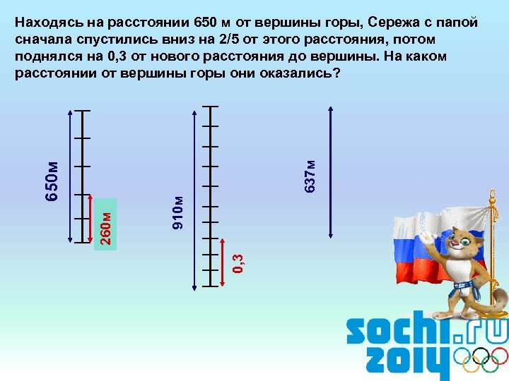 0, 3 910 м 260 м 650 м 637 м Находясь на расстоянии 650