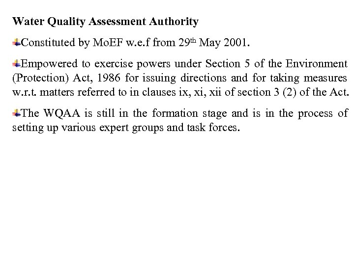 Water Quality Assessment Authority Constituted by Mo. EF w. e. f from 29 th